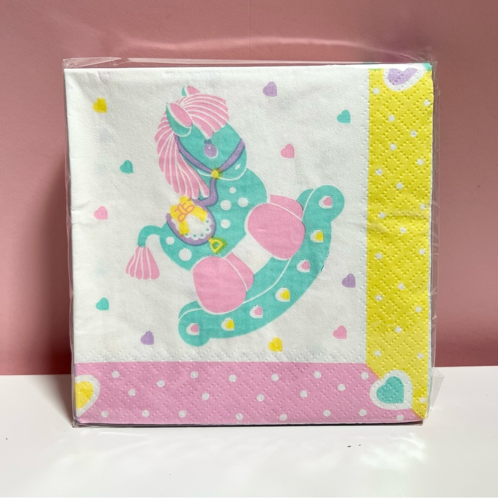 Vintage 80s 90s pastel baby rocking horse party napkins